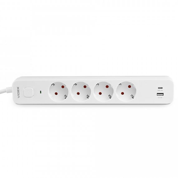 Мережевий подовжувач 3 м 4 гнізда з USB (QC3.0) і USB-C (PD18W) заземленням і кнопкою VIDEX VF-PD43G1QC1PD-W | Зображення 2