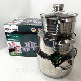 Набор качественных каструль Rainberg, Красивый набор кастрюль с антипригарным покрытием WM-95