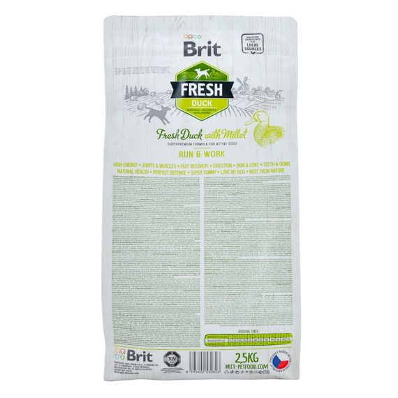 Корм сухий Brit Fresh Duck/Millet Active Run and Work для дорослих активних собак з качкою та пшоном 2,5 кг | Зображення 2