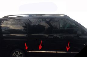 Молдинг дверной (6 частей, нержавейка) Короткая/Средняя, 1 боковая дверь для Mercedes Vito / V W447 2014-2024 гг