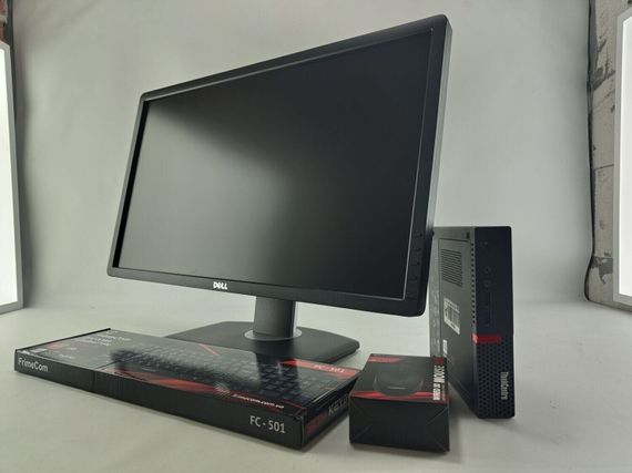 Неттоп Lenovo ThinkCentre M710q Tiny USFF / Intel Core i5-7400T (4 ядра по 2.4 - 3.0 GHz) / 4 GB DDR4 / 240 GB SSD / Intel HD Graphics 630 / VGA / Блок питания + Монитор 24" (1920x1080) TN б/у | Зображення 1