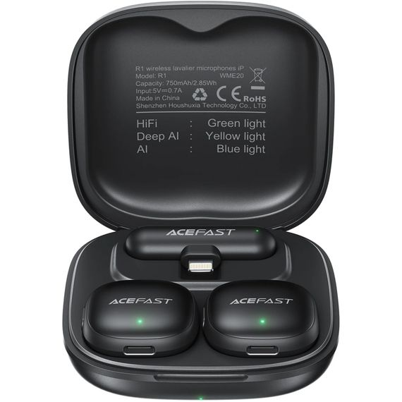 Петличний бездротовий мікрофон Acefast R1 Dual-mic Lightning Black