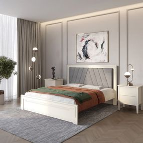 Односпальне дерев'яне ліжко Mebigrand Торонто Т2 Айворі (S0505Y30R)/Аляска 93 (сірий) 90х190 см (MBG-8394)