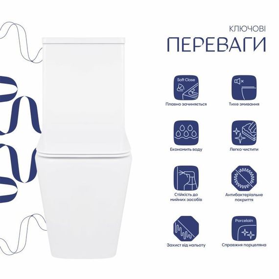 Унітаз-компакт Qtap Crow безобідковий з сідінням Soft-close QT05222170W | Зображення 3