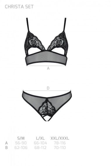 Комплект із бралету з ажурним ліфом та відкритими трусиками Passion CHRISTA SET Open Bra L/XL black Sex Aura | Зображення 4
