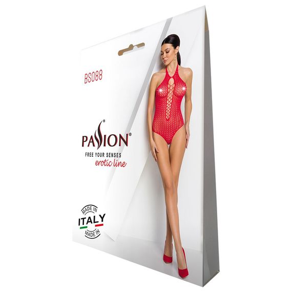 Бодістокінг з декольте Passion BS088 red, імітація корсетної шнурівки | Зображення 5
