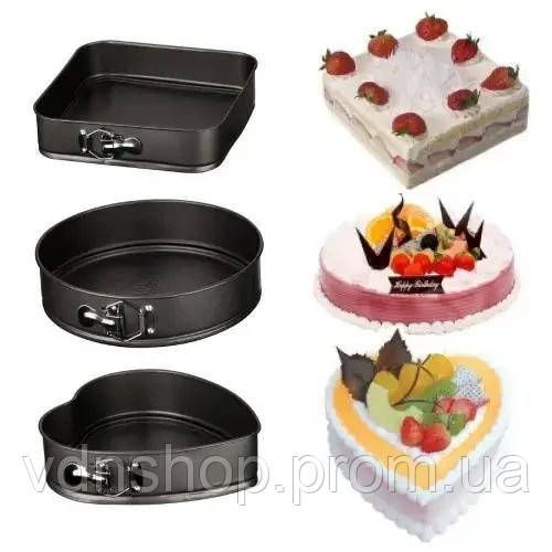 Форми для випікання UNIQUE UN-1703 3шт діаметр 24, 26, 28 см набір форм для тортів бісквітів кексів XZ-92