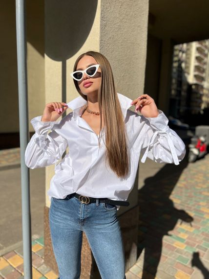 Женская стильная блуза рубашка оверсайз LI8807 белая, размер 42/46 | Зображення 2