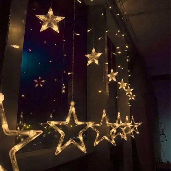 Гірлянда штора зірки 10шт від USB Тепле світло