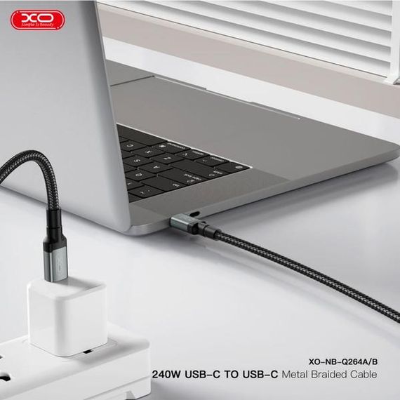 Кабель XO NBQ264A High Power Braided Type-C to Type-C - 240W - 2m Black | Зображення 6