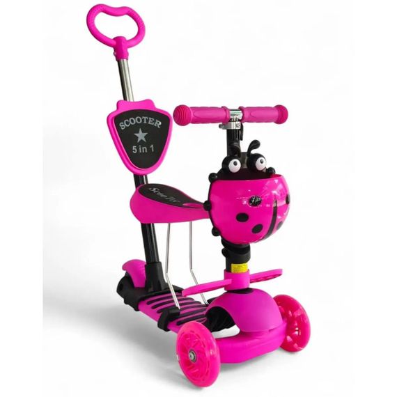 Самокат триколісний з сидінням та батьківською ручкою Сонечко 5 в 1 Pink OW-26 | Зображення 4