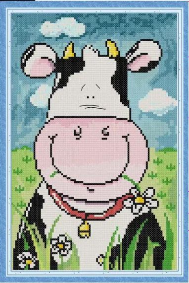 Набор для вышивания по нанесённой на канву схеме "Big mouth cow ".AIDA 14CT printed, 21*31 см