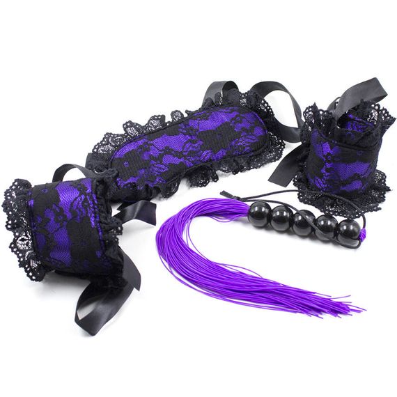 Мереживний БДСМ набір Purple Obedience, колір: чорно-фіолетовий Sex Aura