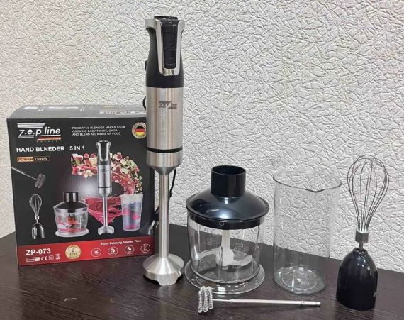 Блендер ручний 5 в 1 на 1500 Вт із подрібнювачем і насадками міксер і спінювач молока 20 швидкостей Zepline | Зображення 2