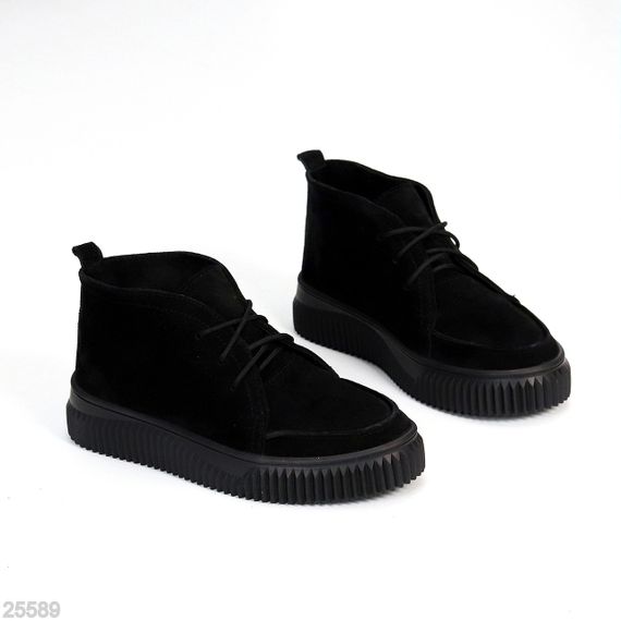Замшевые черные ботинки дезерты в стиле casual на утолщенной подошве | Зображення 2