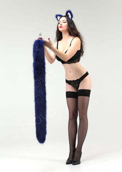 Анальный меховой хвост без пробки, Синий, OKOVA 100 см. sexstyle | Зображення 3