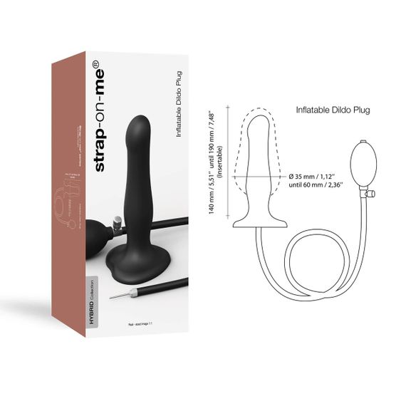 Надувной фаллоимитатор Strap-On-Me INFLATABLE DILDO PLUG - NOIR, шарик внутри, диаметр до 6 см | Зображення 2