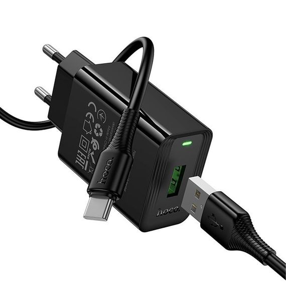 СЗУ Hoco CS92A Leader 18W+QC3.0 (1USB-A) + кабель USB to Type-C Black | Зображення 4
