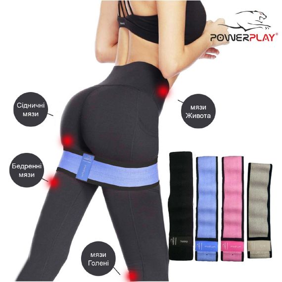 Тканева гумка для фітнесу та спорту PowerPlay 4111 Hip Band M Medium Рожева (d_76cm) | Зображення 7