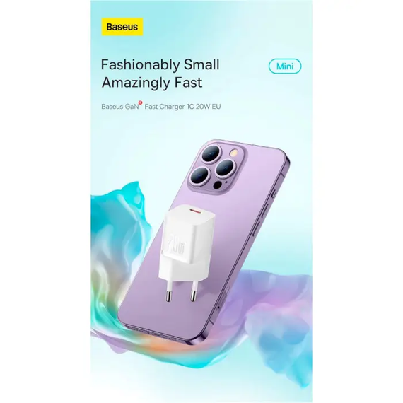 Сетевое зарядное устройство для Baseus GaN5 Mini Fast Charger 20W (Type-C), блочок зарядки, быстрая срядка | Зображення 6