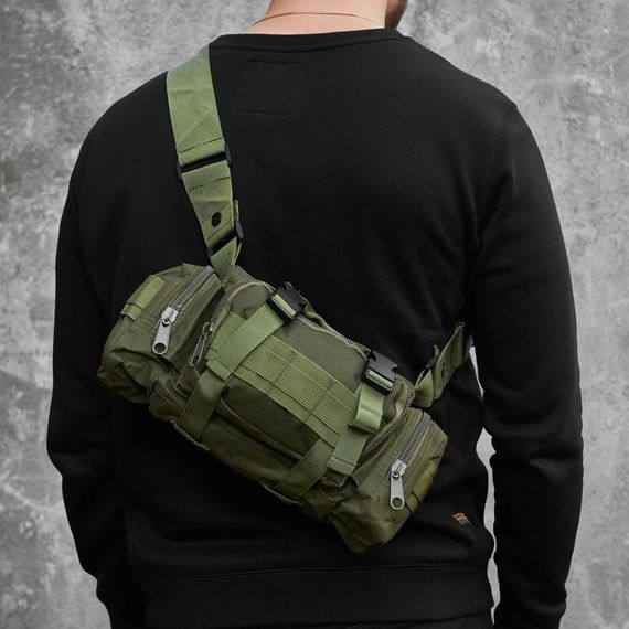 Сумка - підсумок тактична поясна Tactical військова, сумка нагрудна з ременем на плече 5 літрів кордура хакі QO-74 | Зображення 9
