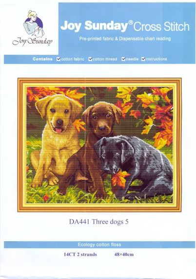 Набір для вишивання за нанесеною на канву схемою "Three dogs 5".AIDA 14CT printed , 48*40 см | Зображення 1