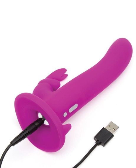 Страпон-кролик з вібрацією та трусиками Happy Rabbit Rechargeable Vibrating Strap-On Harness Set Sex Aura | Зображення 3