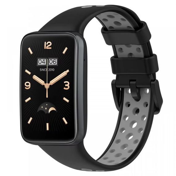 Силиконовый ремешок Primo Perfor Classic для фитнес браслета Xiaomi Smart Band 7 Pro - Black-Grey | Зображення 1