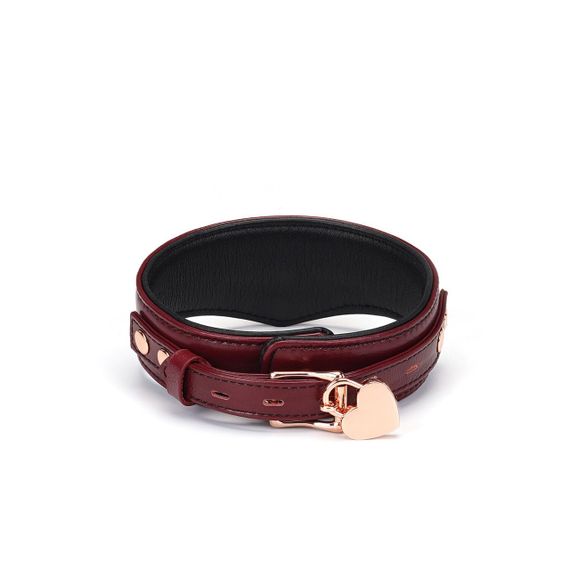 Кожаный ошейник с поводком Liebe Seele Wine Red Curved Collar, замок-сердечко sexstyle | Зображення 1