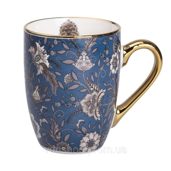 Порцелянова чашка 400 мл із золотим обідком і золотою ручкою Синя RX-N240665BL