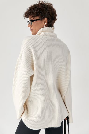 Тепла в'язана туніка в рубчик - молочний цвет, ONE SIZE (є розміри) | Зображення 1