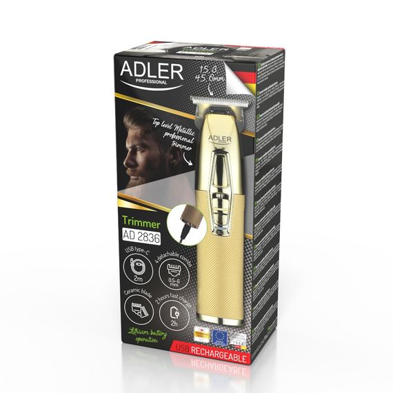 Триммер для бороды и усов Adler AD 2836 аккумуляторный с насадками 120 мин золотистый | Зображення 9