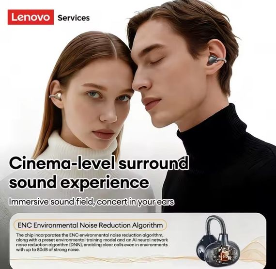 Наушники-кафы Lenovo LES12 Supreme Edition - Bluetooth 6.0, Стальная дужка и Super Bass, золотистые | Зображення 3