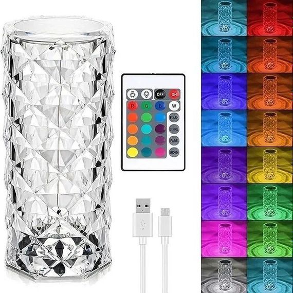 Настільна світлодіодна лампа Rose diamond table lamp RGB підсвітка з пультом ДК | Зображення 1