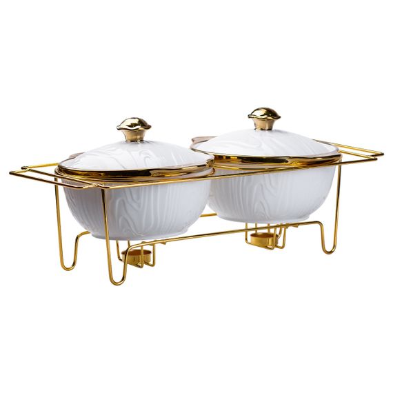 Марміт порцелянаовий на 2 секції по 1.5 л на металевій підставці 51×23×18 см HP1040 | Зображення 1