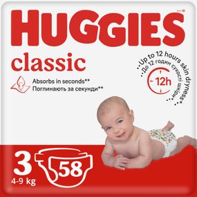 Подгузники Huggies Classic 3 (4-9 кг) Jumbo 58 шт (5029053543109) - Топ Продаж!