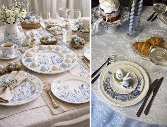 Блюдо порцелянове "Blue Bunny" Ø27см для 12ти яєць і паски (великоднє блюдо) | Зображення 1