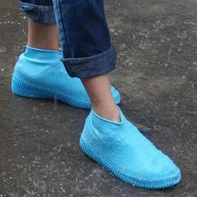 Силиконовые водонепроницаемые чехлы-бахилы для обуви от дождя и грязи, размер L Голубые