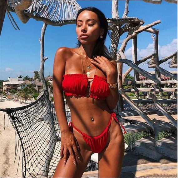 Купальник шторки на завязках S-M красный | Зображення 2