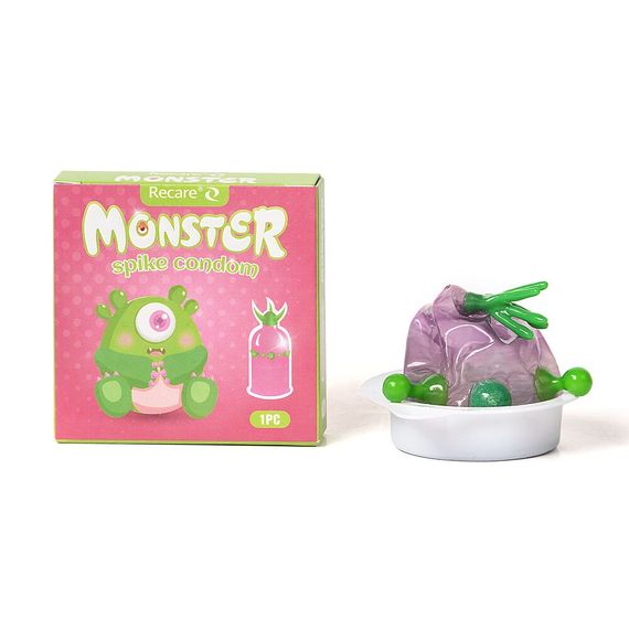 Насадка на член Recare Pink Monster Spike Condom (презерватив з кульками та вусиками), Зелений