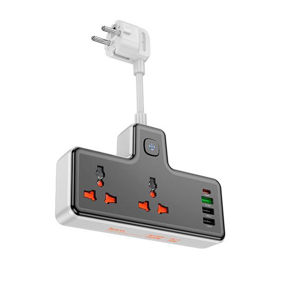Мережевий фільтр HOCO AC12A на 2 розетки + 3 USB + USB-C, 30W, кабель 1м, 220В | Зображення 1