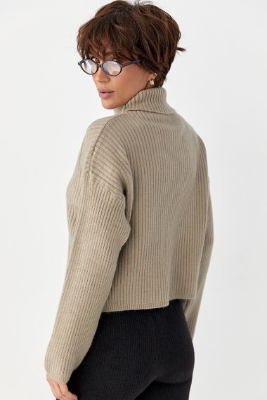 Базовий теплий гольф у рубчик - кавовий цвет, ONE SIZE (є розміри) | Зображення 1