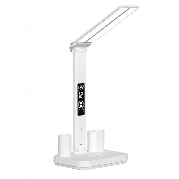 Настільна лампа Luxel TL-16W, 6 Вт, світлодіодна, акумуляторна, USB, з LED-екраном, біла | Зображення 1