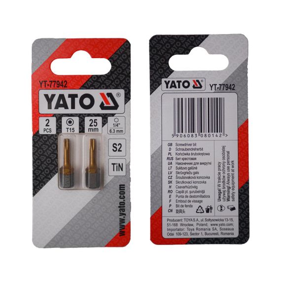 Насадка викруткова біта TORX T15 х 25 мм 2 штуки YATO YT-77942