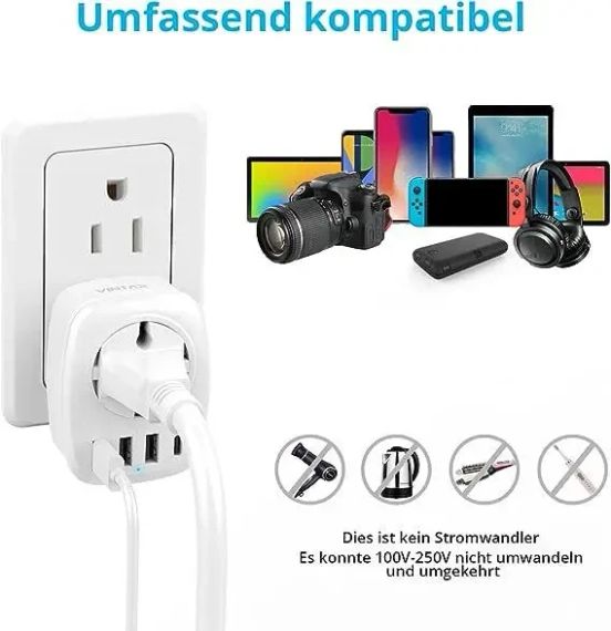 Дорожній адаптер із 4 портами VINTAR, 3 порти USB і 1 порт USB-C | Зображення 2