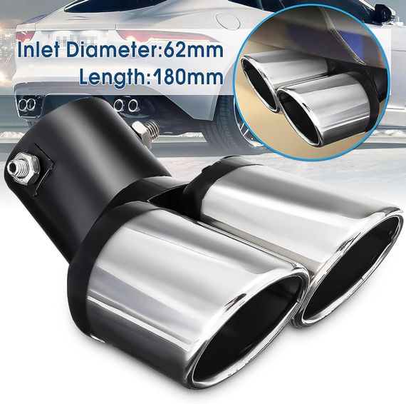 Вихлопна труба Houkiper, універсальний глушник, подвійна вихлопна труба, неіржавка сталь/ хромований | Зображення 3