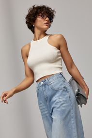 В'язана коротка майка в рубчик - молочний цвет, ONE SIZE (є розміри)