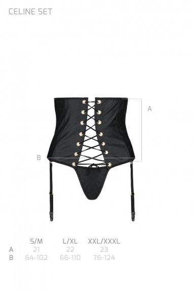 Пояс для чулок под кожу и стринги Passion CELINE SET, Черный, S, M, S/M, Маленький размер | Зображення 3