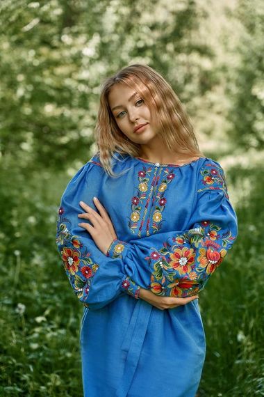 Платье  вышиванка  лен синее | Зображення 4