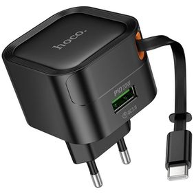 СЗУ Hoco C154A Changer With Retractable Cable Type-C PD20W+QC3.0 (1USB-C) Black